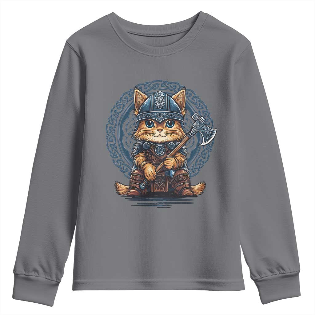 Nordic Norse Viking Cat Warrior Youth Sweatshirt TS09 Charcoal Print Your Wear