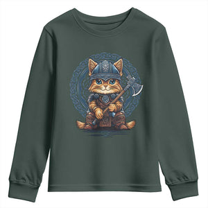 Nordic Norse Viking Cat Warrior Youth Sweatshirt TS09 Dark Forest Green Print Your Wear