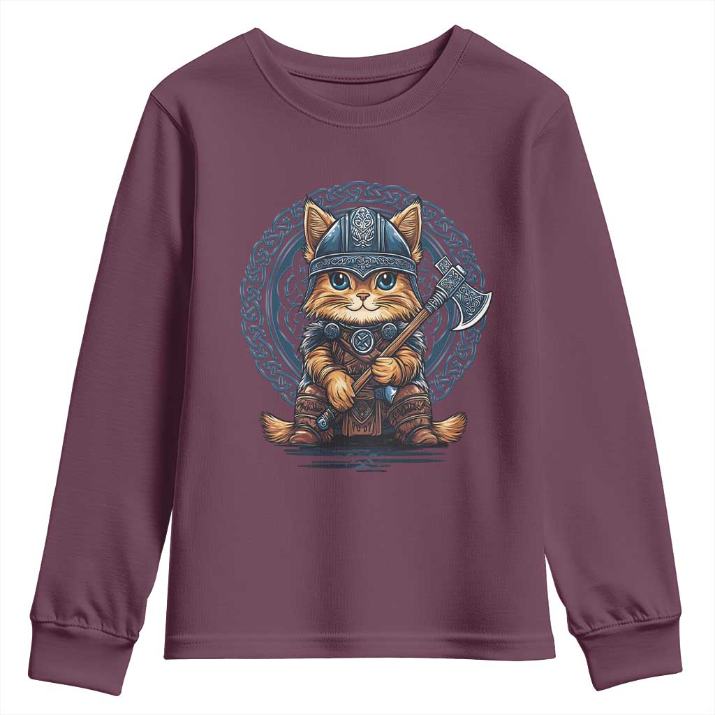 Nordic Norse Viking Cat Warrior Youth Sweatshirt TS09 Maroon Print Your Wear