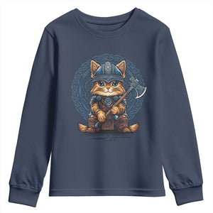 Nordic Norse Viking Cat Warrior Youth Sweatshirt TS09 Navy Print Your Wear
