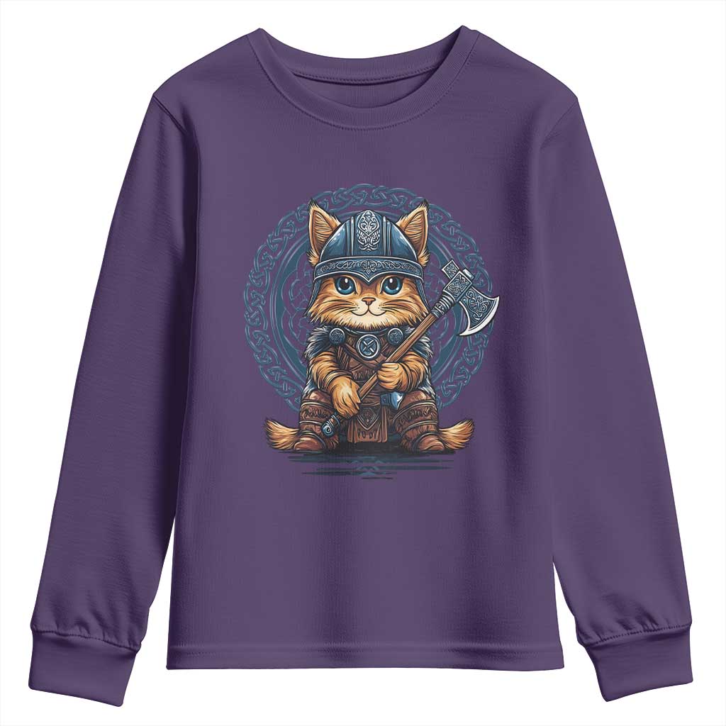 Nordic Norse Viking Cat Warrior Youth Sweatshirt TS09 Purple Print Your Wear