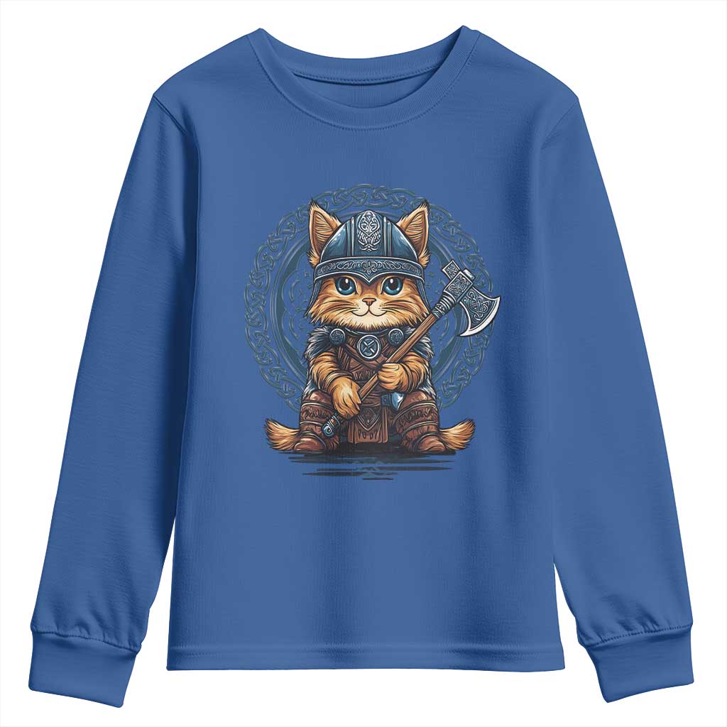 Nordic Norse Viking Cat Warrior Youth Sweatshirt TS09 Royal Blue Print Your Wear