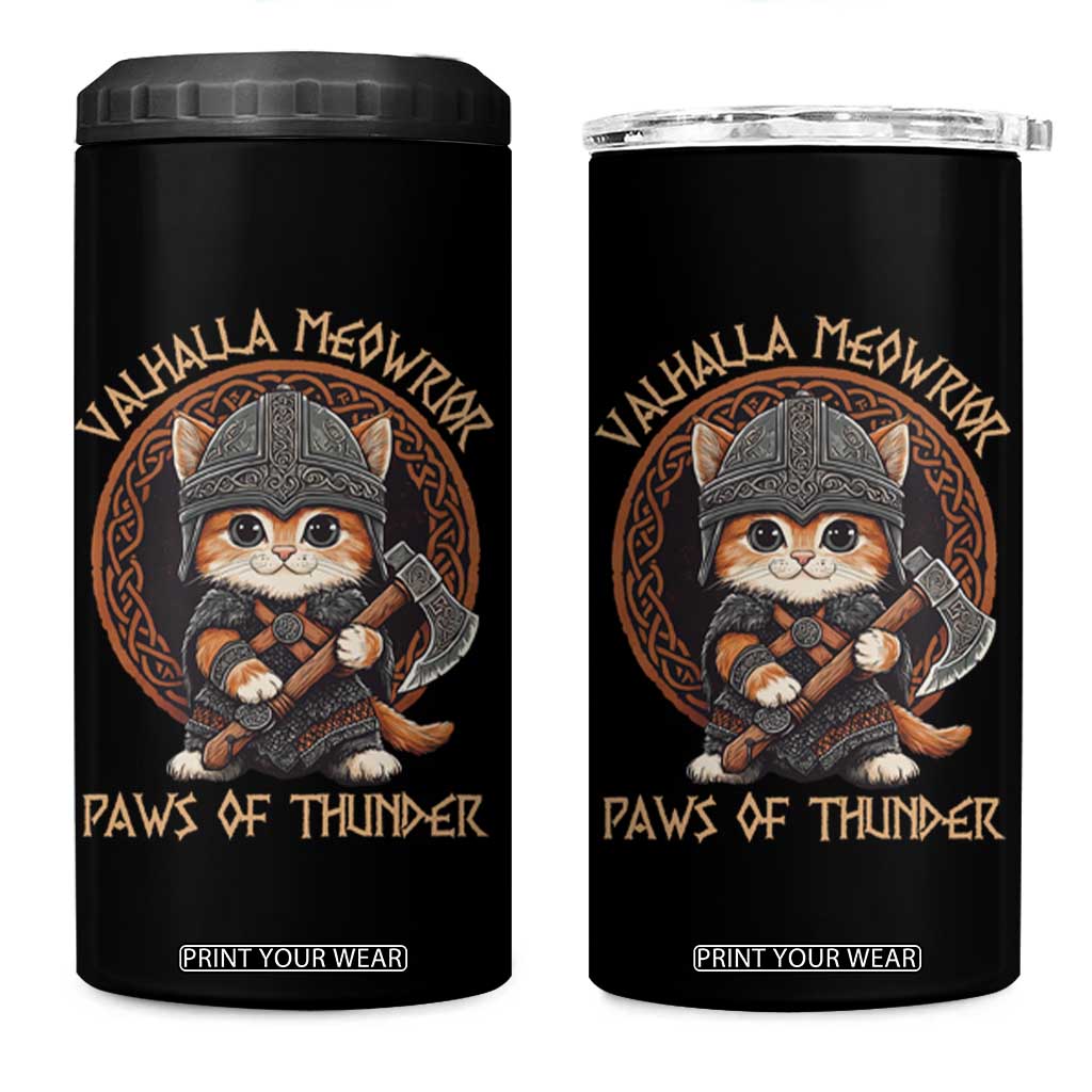 Viking Cat 4 in 1 Can Cooler Tumbler Norse Mythology Cat Warrior TS09 One Size: 16 oz Black Print Your Wear