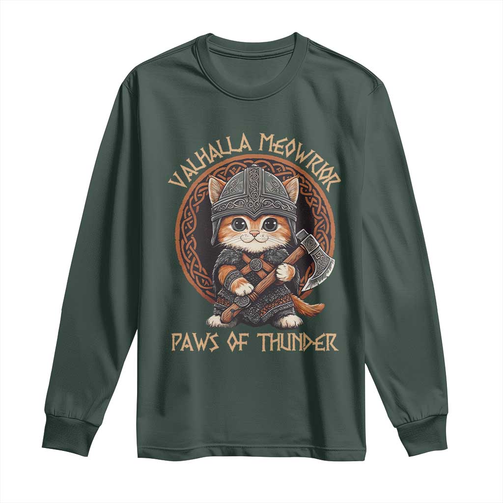 Viking Cat Long Sleeve Shirt Norse Mythology Cat Warrior TS09 Dark Forest Green Print Your Wear