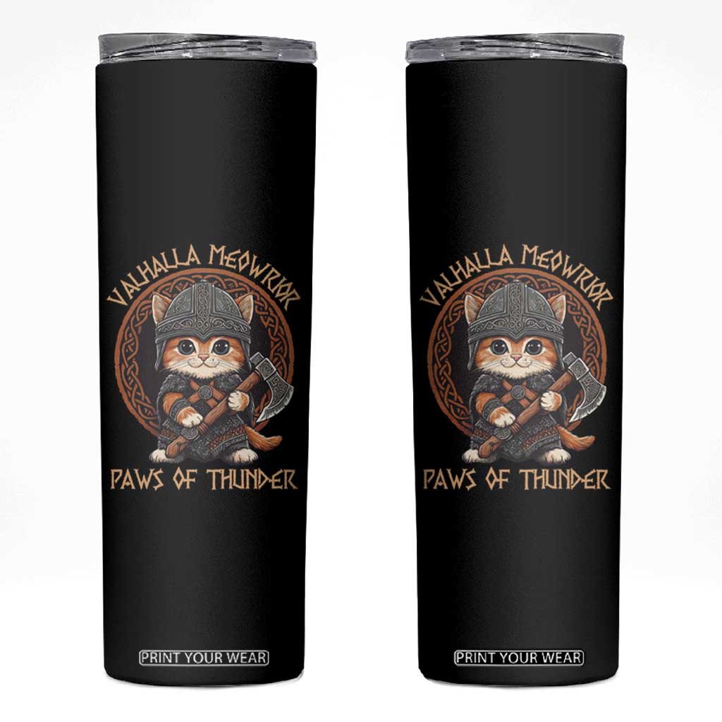 Viking Cat Skinny Tumbler Norse Mythology Cat Warrior TS09 Black Print Your Wear
