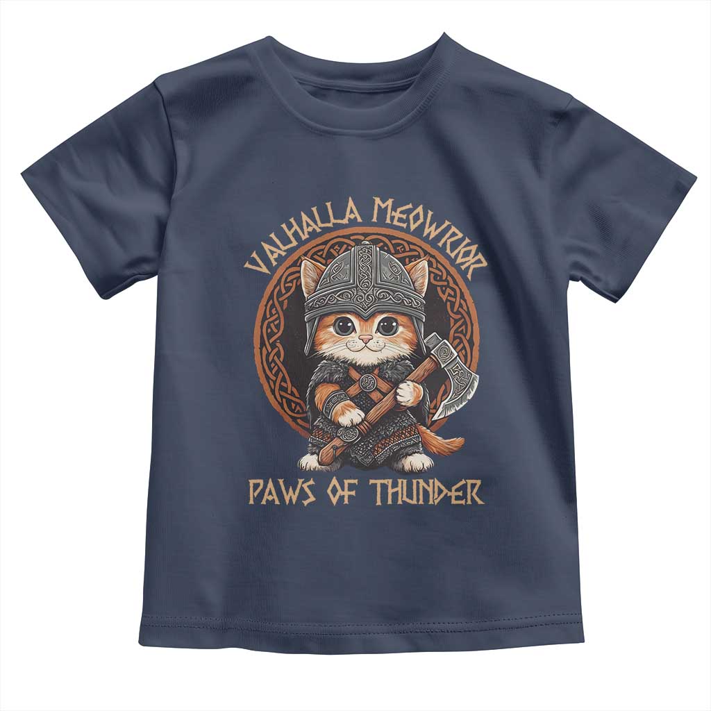 Viking Cat Toddler T Shirt Norse Mythology Cat Warrior TS09 Navy Print Your Wear