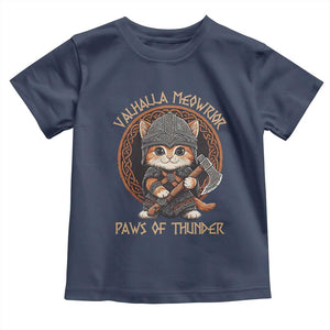 Viking Cat Toddler T Shirt Norse Mythology Cat Warrior TS09 Navy Print Your Wear