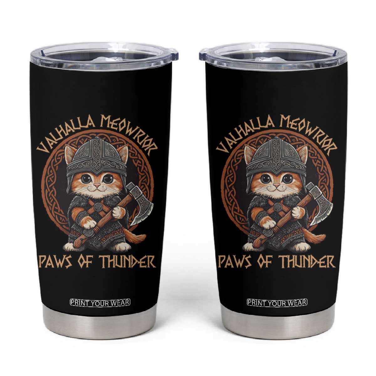Viking Cat Tumbler Cup Norse Mythology Cat Warrior TS09 Black Print Your Wear
