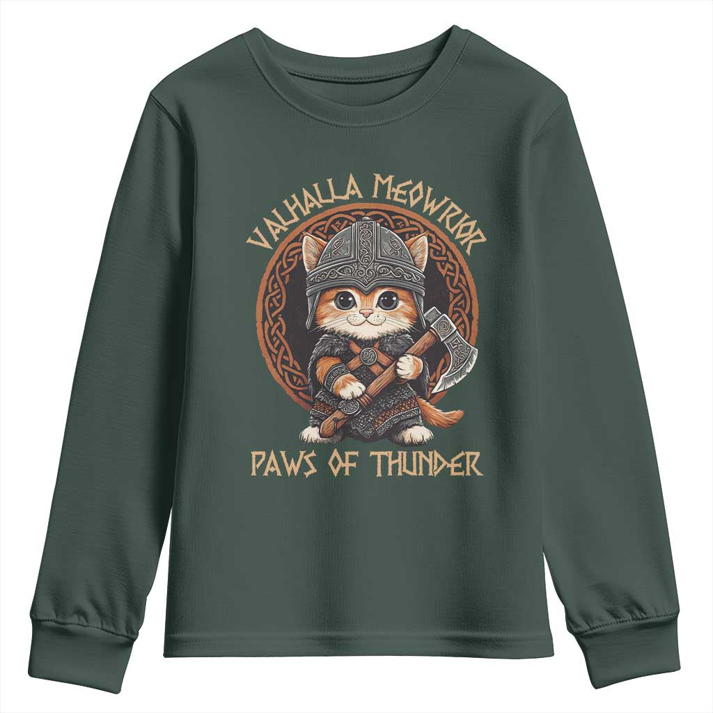 Viking Cat Youth Sweatshirt Norse Mythology Cat Warrior TS09 Dark Forest Green Print Your Wear