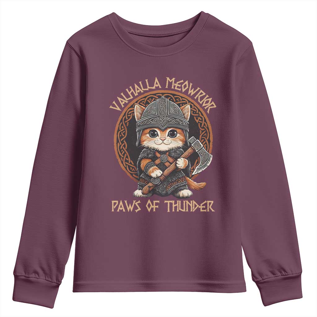 Viking Cat Youth Sweatshirt Norse Mythology Cat Warrior TS09 Maroon Print Your Wear
