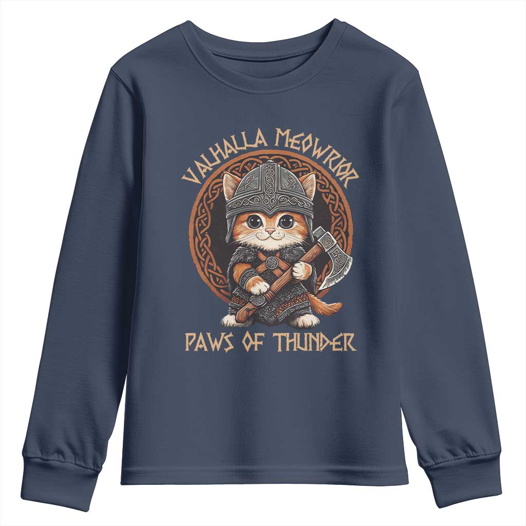 Viking Cat Youth Sweatshirt Norse Mythology Cat Warrior TS09 Navy Print Your Wear