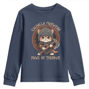 Viking Cat Youth Sweatshirt Norse Mythology Cat Warrior TS09 Navy Print Your Wear