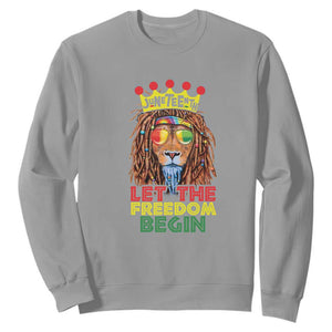 Juneteenth Sweatshirt Let The Freedom Begin Lion Rasta TS09 Sport Gray Print Your Wear