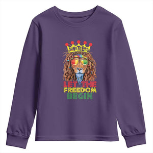 Juneteenth Youth Sweatshirt Lion Rasta Let The Freedom Begin African American TS09 Purple Print Your Wear