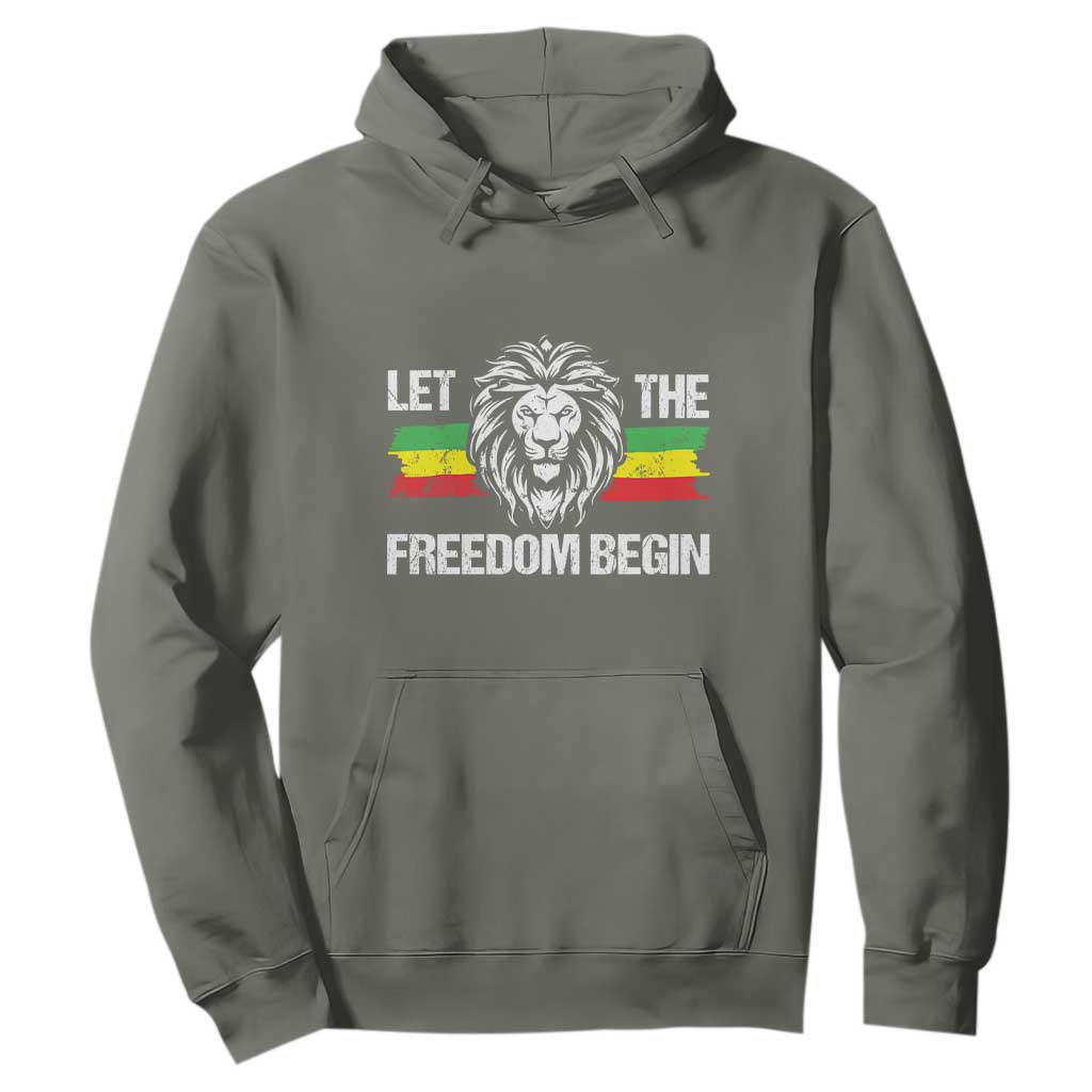 Juneteenth Hoodie Let The Freedom Begin African American Lion TS09 Military Green Print Your Wear