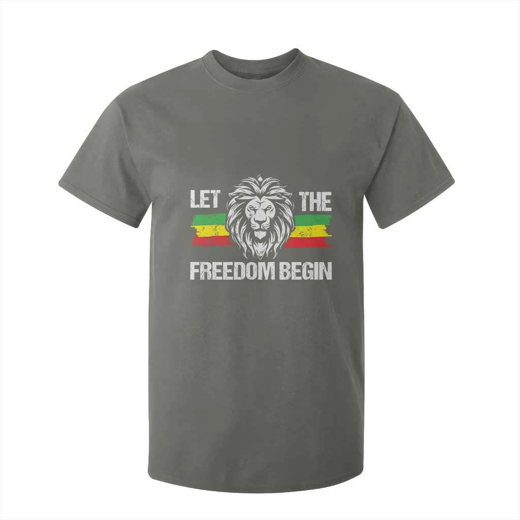 Juneteenth T Shirt For Kid African American Lion Let The Freedom Begin Melanin Pride TS09 Military Green Print Your Wear
