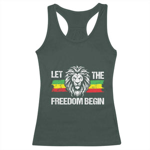 Juneteenth Racerback Tank Top African American Lion Let The Freedom Begin Melanin Pride TS09 Dark Forest Green Print Your Wear
