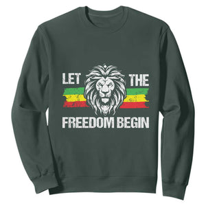 Juneteenth Sweatshirt Let The Freedom Begin African American Lion TS09 Dark Forest Green Print Your Wear
