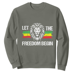 Juneteenth Sweatshirt Let The Freedom Begin African American Lion TS09 Military Green Print Your Wear