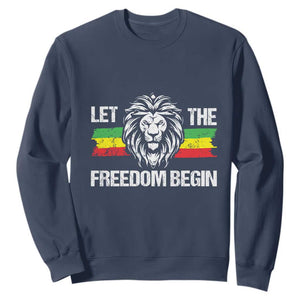 Juneteenth Sweatshirt Let The Freedom Begin African American Lion TS09 Navy Print Your Wear
