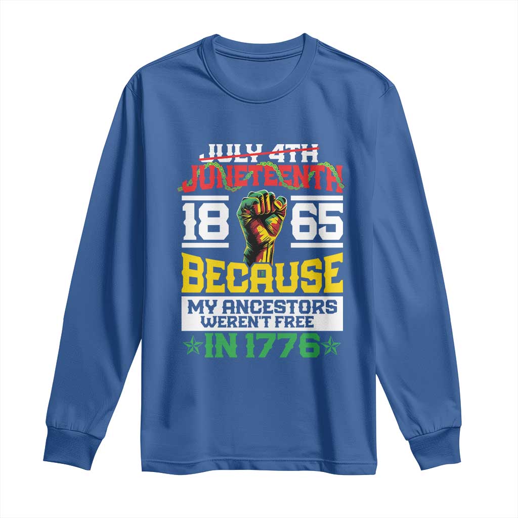 Juneteenth 1865 Long Sleeve Shirt Because My Ancestors Weren't Free In 1776 African American TS09 Royal Blue Print Your Wear