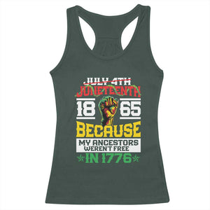 Juneteenth 1865 Racerback Tank Top Because My Ancestors Weren't Free In 1776 African American TS09 Dark Forest Green Print Your Wear