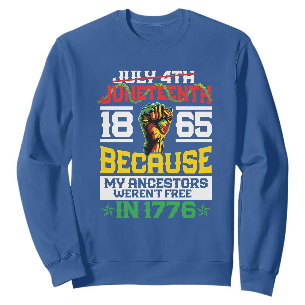 1865 Juneteenth Sweatshirt Because My Ancestors Weren't Free In 1776 TS09 Royal Blue Print Your Wear