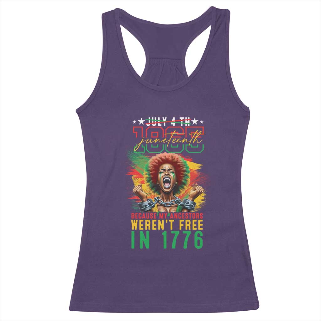 African American Juneteenth Racerback Tank Top Because My Ancestors Weren't Free In 1776 TS09 Purple Print Your Wear