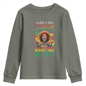 African American Juneteenth Youth Sweatshirt Because My Ancestors Weren't Free In 1776 TS09 Military Green Print Your Wear