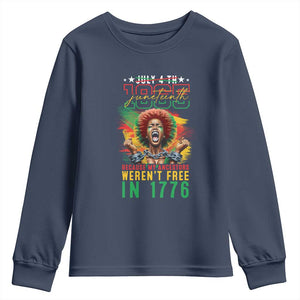 African American Juneteenth Youth Sweatshirt Because My Ancestors Weren't Free In 1776 TS09 Navy Print Your Wear