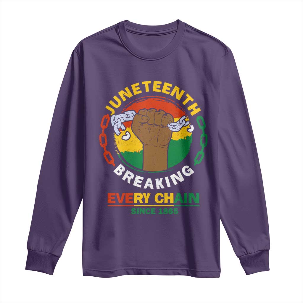 Black Freedom Juneteenth Long Sleeve Shirt Breaking Every Chain Since 1865 TS09 Purple Print Your Wear