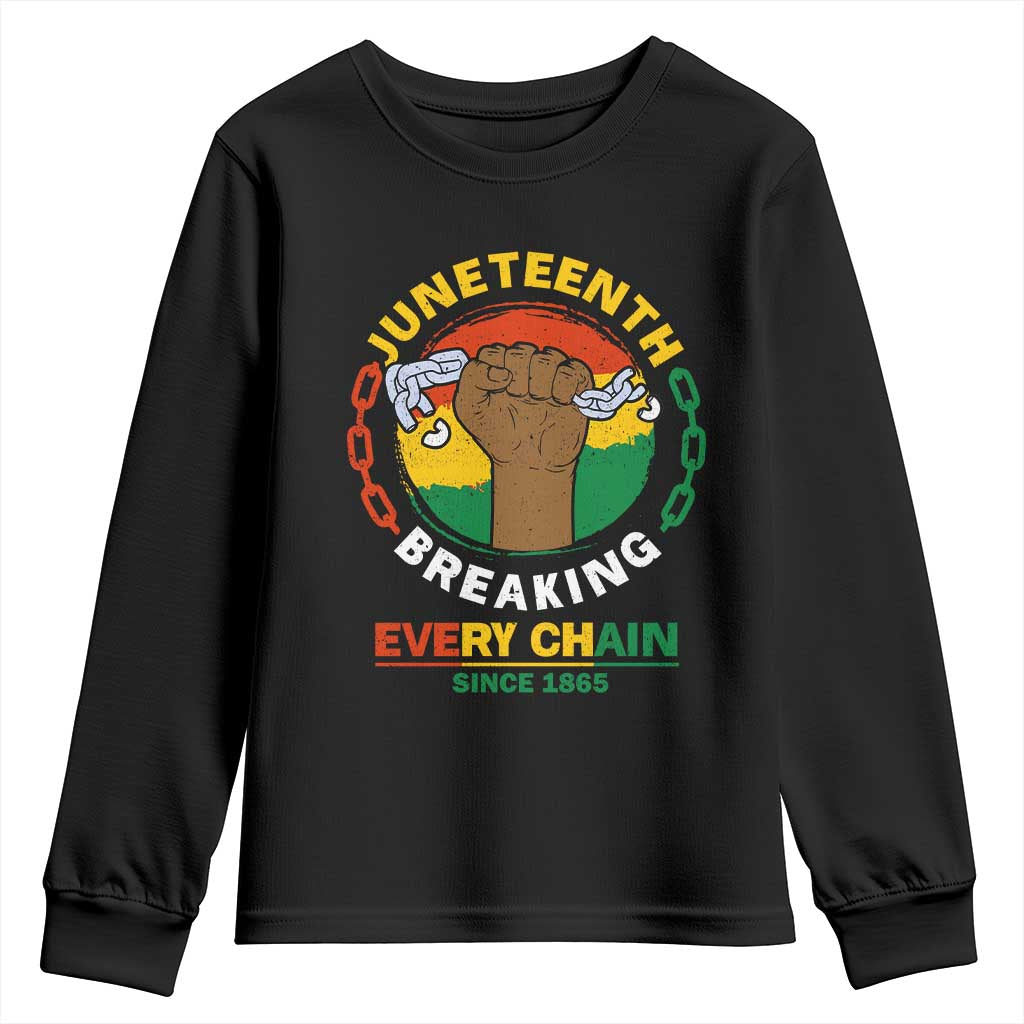 Black Freedom Juneteenth Youth Sweatshirt Breaking Every Chain Since 1865 TS09 Black Print Your Wear