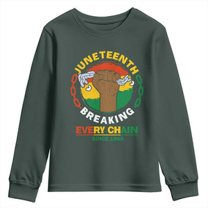 Black Freedom Juneteenth Youth Sweatshirt Breaking Every Chain Since 1865 TS09 Dark Forest Green Print Your Wear