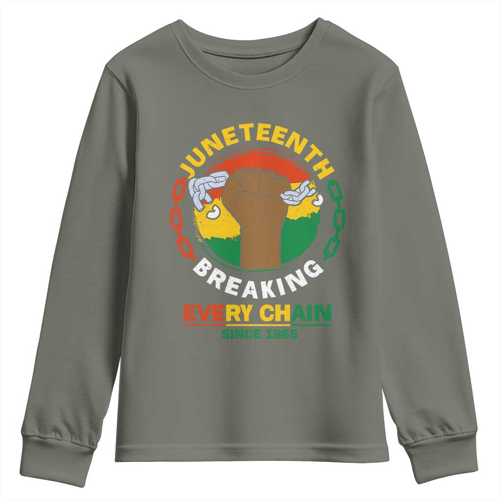 Black Freedom Juneteenth Youth Sweatshirt Breaking Every Chain Since 1865 TS09 Military Green Print Your Wear