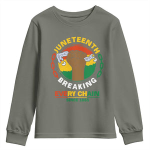 Black Freedom Juneteenth Youth Sweatshirt Breaking Every Chain Since 1865 TS09 Military Green Print Your Wear