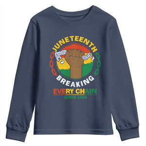 Black Freedom Juneteenth Youth Sweatshirt Breaking Every Chain Since 1865 TS09 Navy Print Your Wear