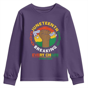Black Freedom Juneteenth Youth Sweatshirt Breaking Every Chain Since 1865 TS09 Purple Print Your Wear