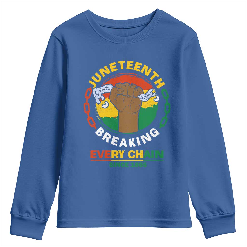 Black Freedom Juneteenth Youth Sweatshirt Breaking Every Chain Since 1865 TS09 Royal Blue Print Your Wear