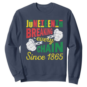 Juneteenth Sweatshirt Breaking Every Chain Since 1866 TS09 Navy Print Your Wear