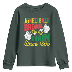 Black Pride Juneteenth Youth Sweatshirt Breaking Every Chain Since 1865 TS09 Dark Forest Green Print Your Wear
