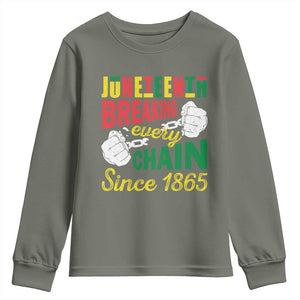 Black Pride Juneteenth Youth Sweatshirt Breaking Every Chain Since 1865 TS09 Military Green Print Your Wear