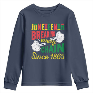Black Pride Juneteenth Youth Sweatshirt Breaking Every Chain Since 1865 TS09 Navy Print Your Wear