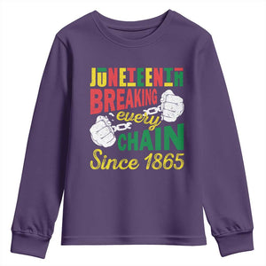 Black Pride Juneteenth Youth Sweatshirt Breaking Every Chain Since 1865 TS09 Purple Print Your Wear
