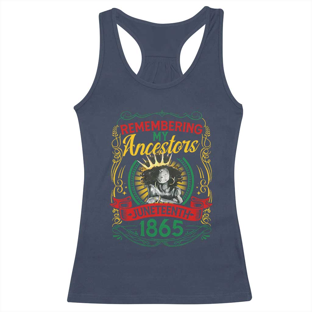 Black Women Pride Juneteenth Racerback Tank Top Remembering My Ancestors Melanin TS09 Navy Print Your Wear