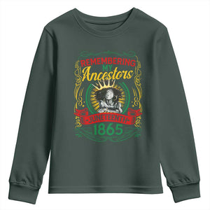 Black Women Pride Juneteenth Youth Sweatshirt Remembering My Ancestors Melanin TS09 Dark Forest Green Print Your Wear