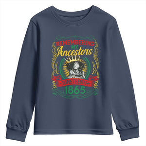Black Women Pride Juneteenth Youth Sweatshirt Remembering My Ancestors Melanin TS09 Navy Print Your Wear