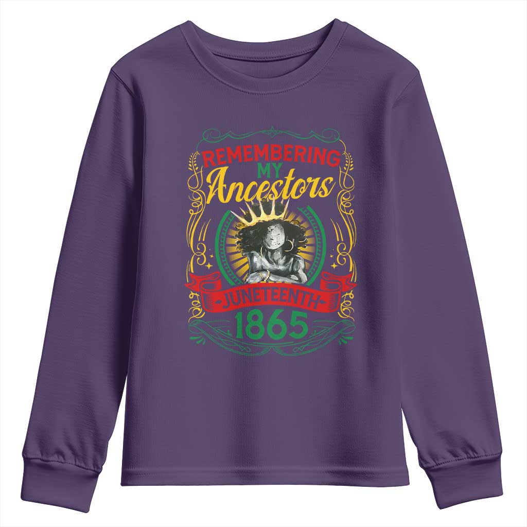 Black Women Pride Juneteenth Youth Sweatshirt Remembering My Ancestors Melanin TS09 Purple Print Your Wear