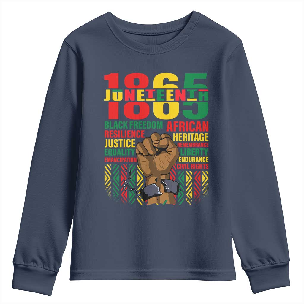 Juneteenth 1865 Youth Sweatshirt Black Freedom African Resilience Remembrance TS09 Navy Print Your Wear