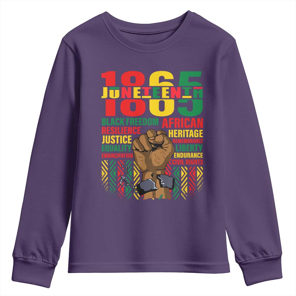 Juneteenth 1865 Youth Sweatshirt Black Freedom African Resilience Remembrance TS09 Purple Print Your Wear