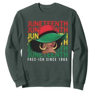 Juneteenth Sweatshirt Freeish Since 1865 Melanin Black Women TS09 Dark Forest Green Print Your Wear